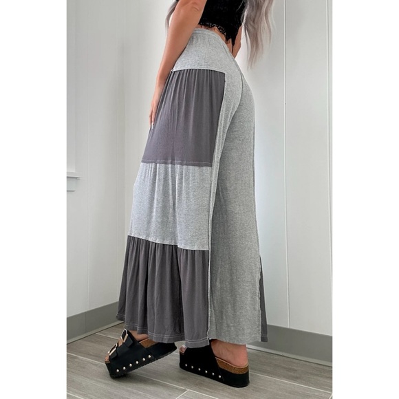 POL Gray Wide Leg Pants | Two Tone Ribbed Knit Lounge Trousers - Picture 5 of 9